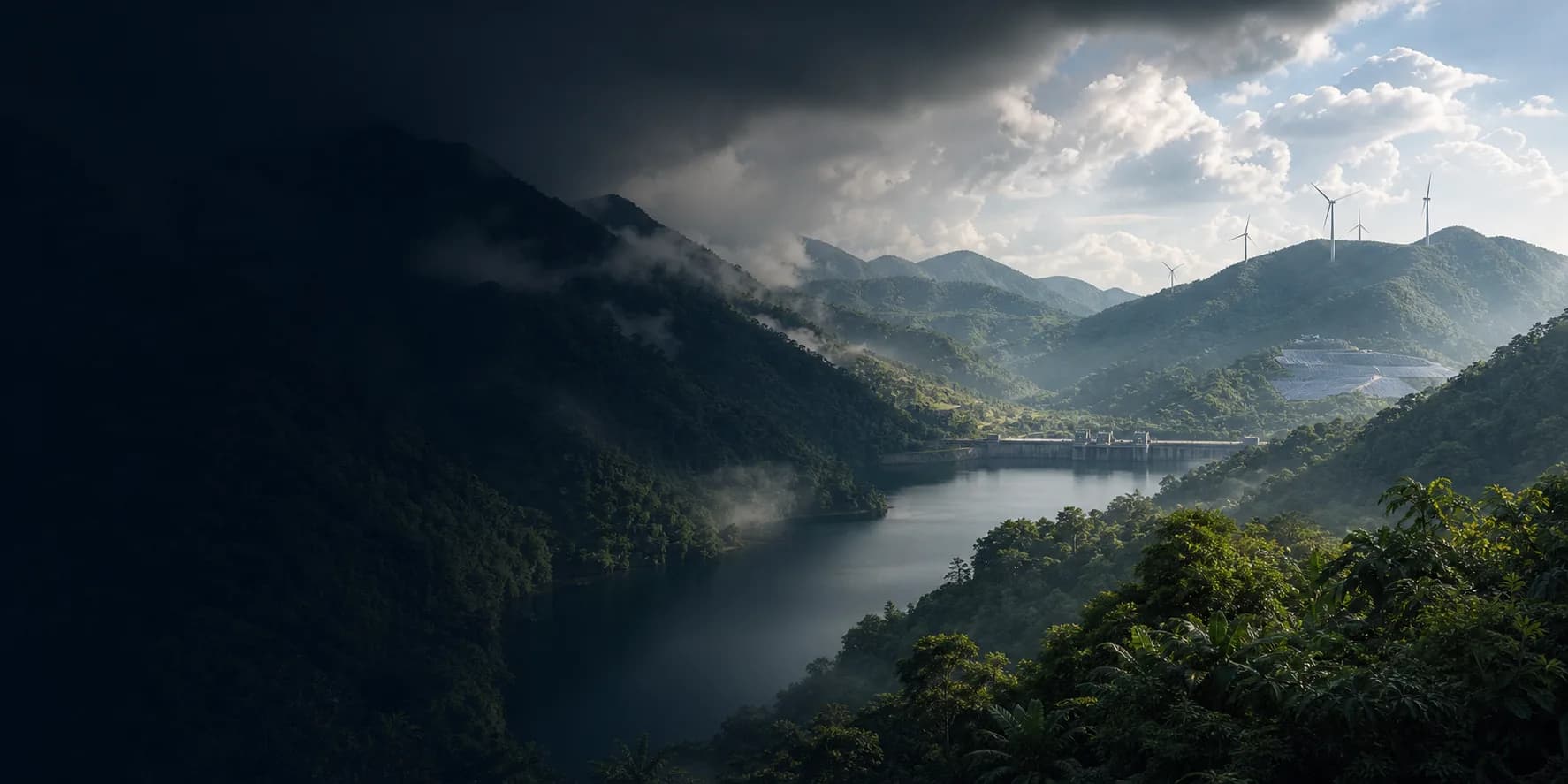 Mountain watershed and tropical forest representing Indonesia's environmental commodities market